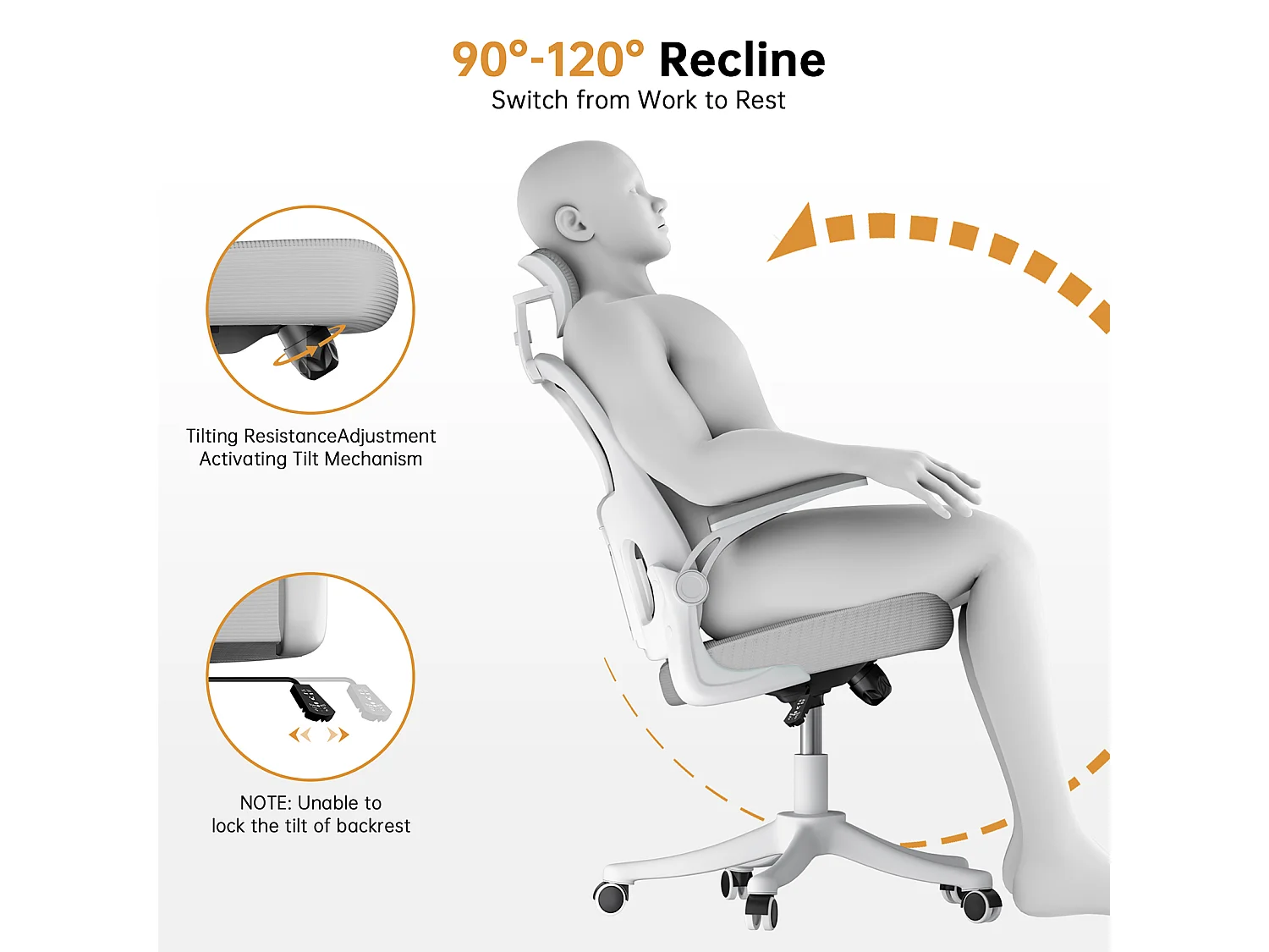 Chaise de bureau ergonomique avec hauteur réglable, appui-tête, accoudoirs rabattables et soutien lombaire