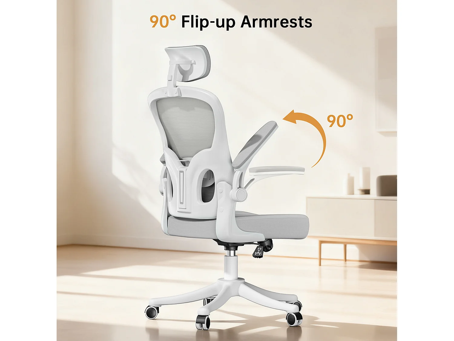 Chaise de bureau ergonomique avec hauteur réglable, appui-tête, accoudoirs rabattables et soutien lombaire