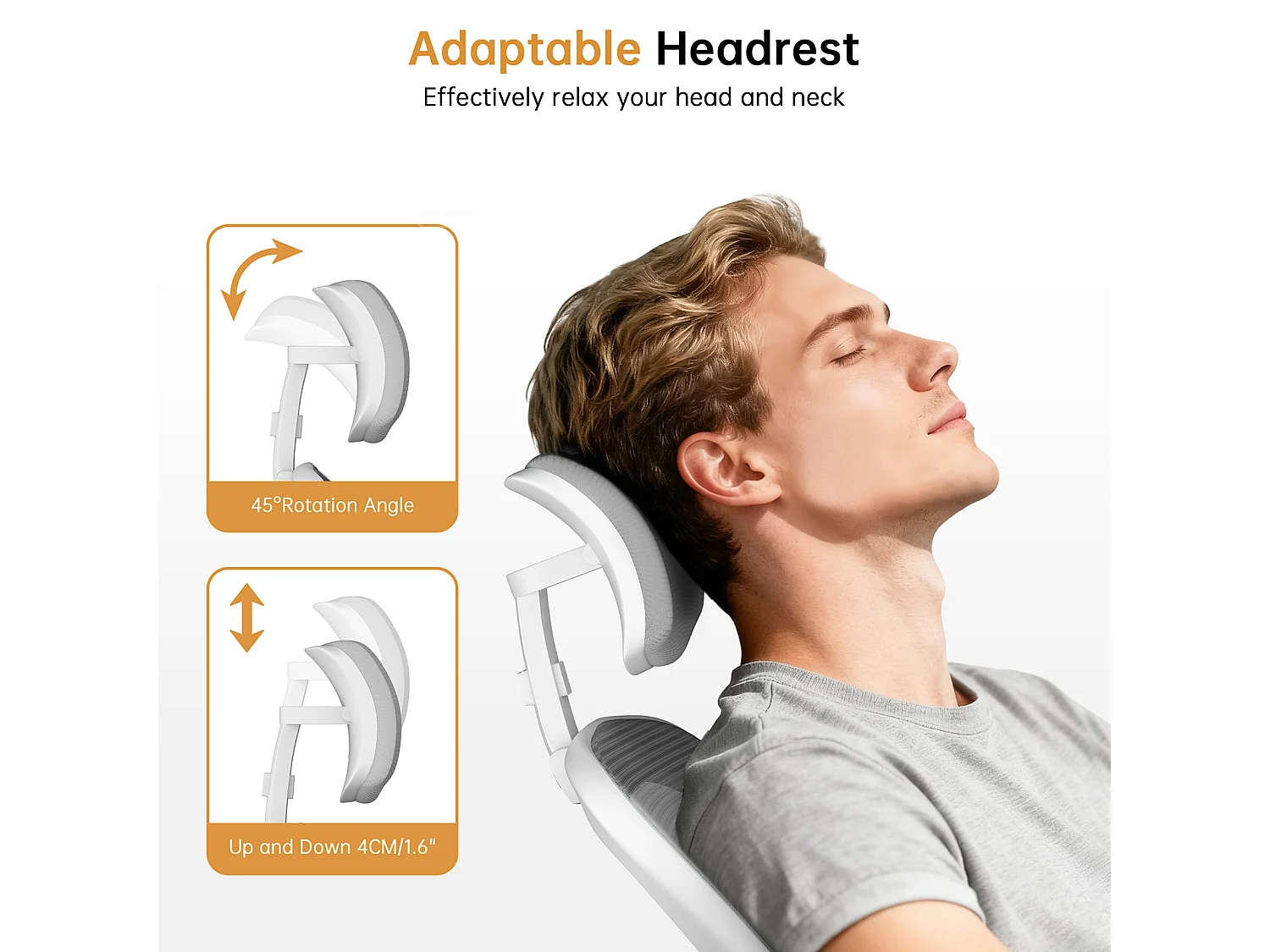 Chaise de bureau ergonomique avec hauteur réglable, appui-tête, accoudoirs rabattables et soutien lombaire