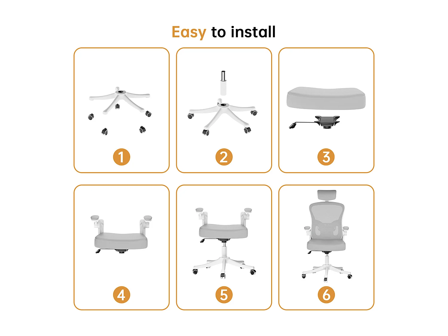 Chaise de bureau ergonomique avec hauteur réglable, appui-tête, accoudoirs rabattables et soutien lombaire