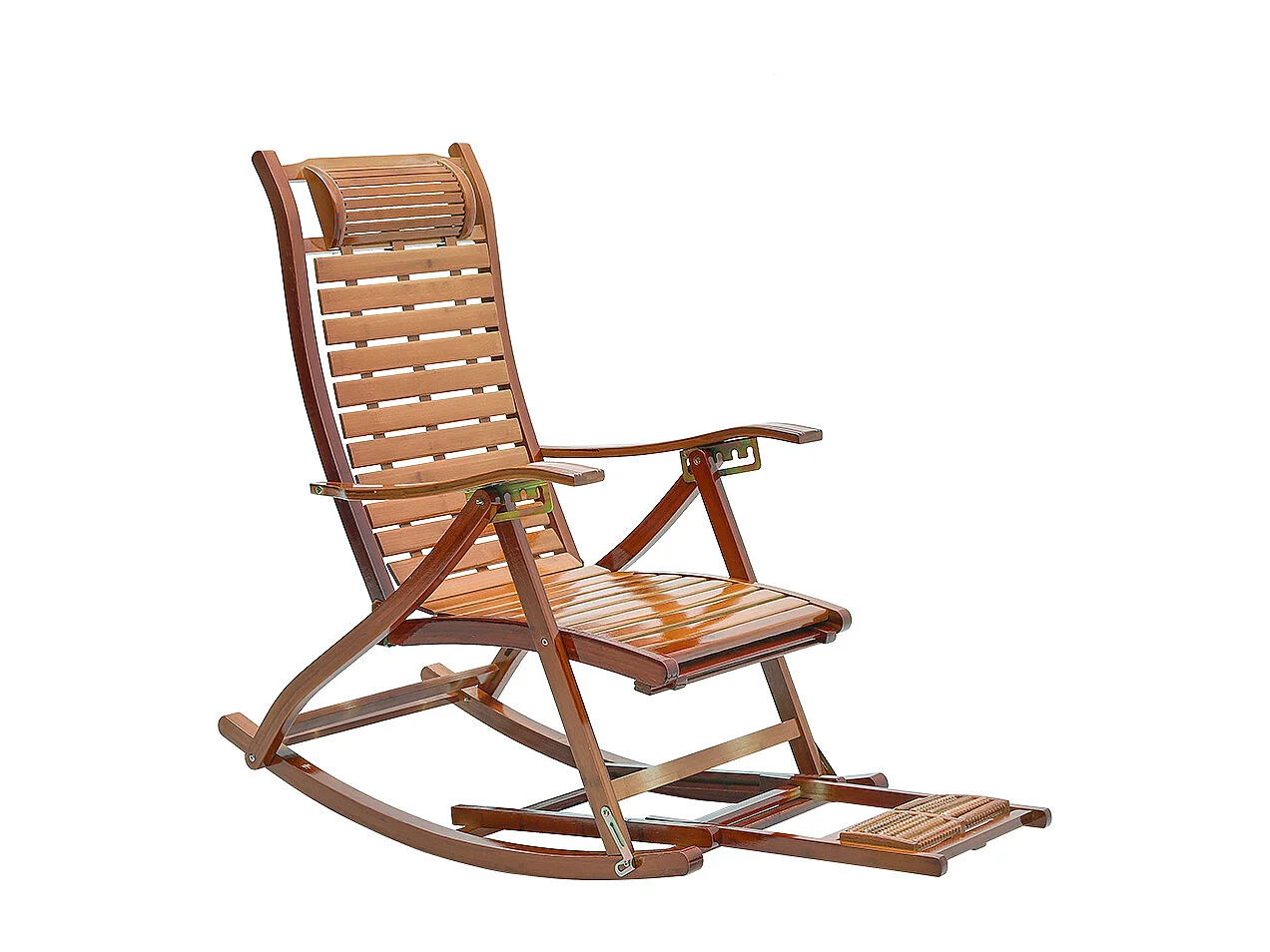 Bamboo Foldable Rocking Chair with Massage Footrest - Brown