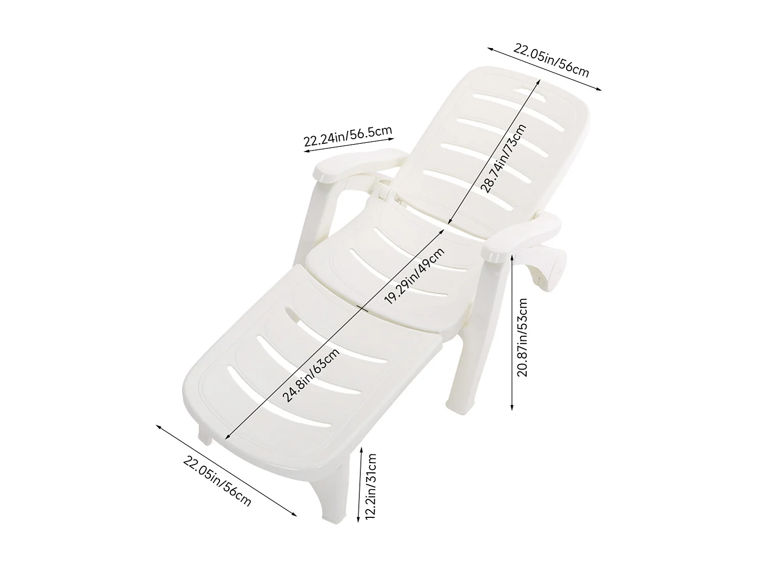 White Outdoor Plastic Foldable Recliner with Wheels