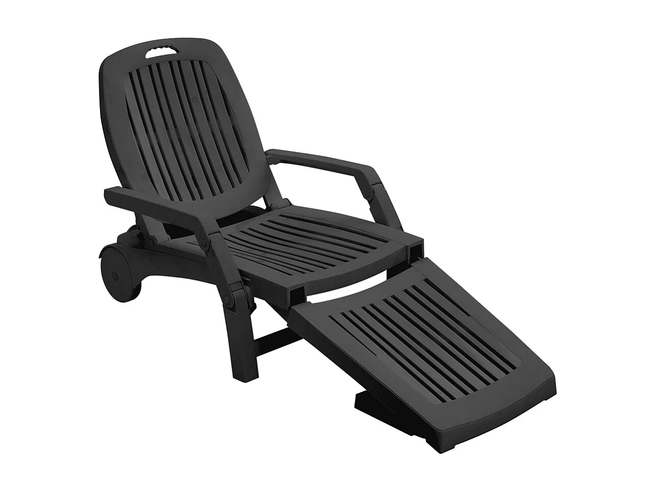 Black Outdoor Plastic Folding Sun Lounger with Wheels