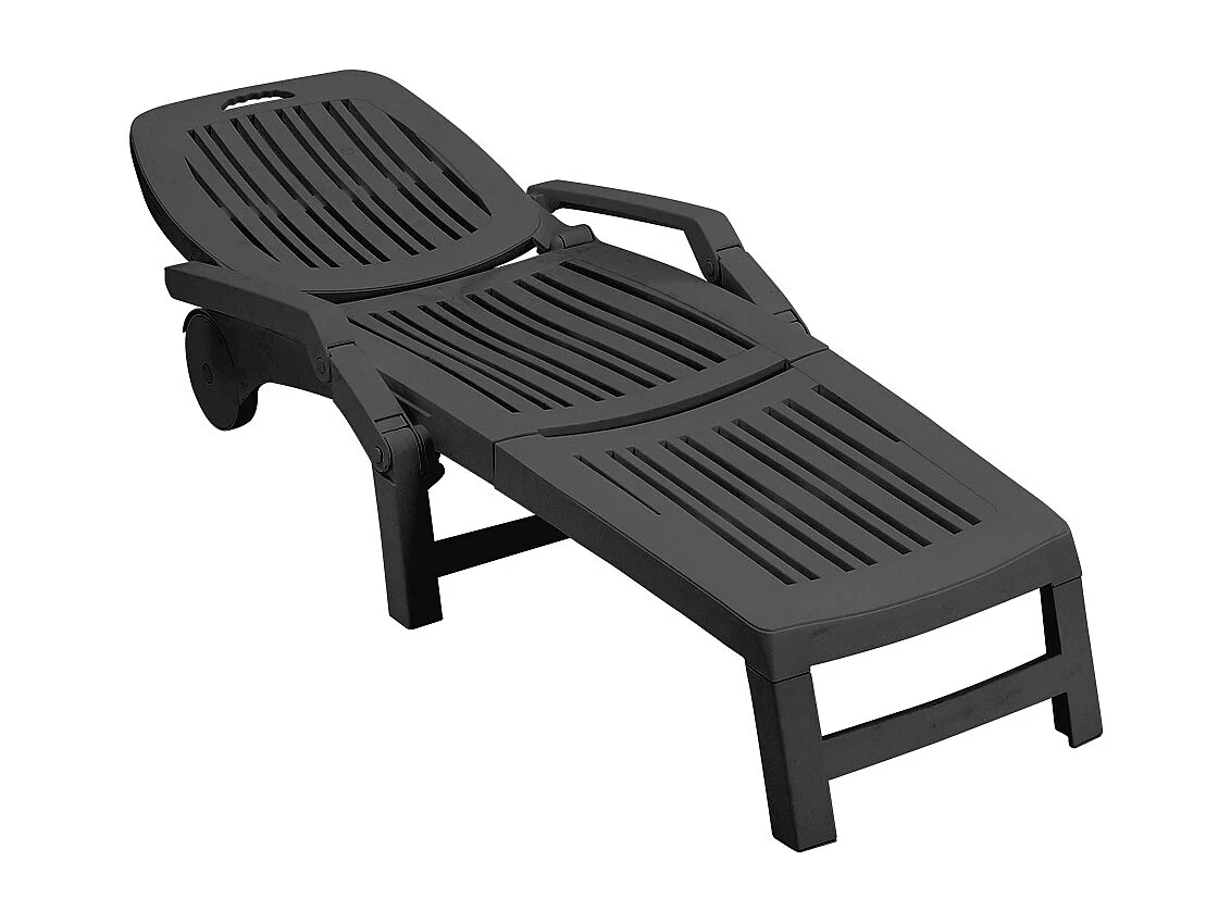 Black Outdoor Plastic Folding Sun Lounger with Wheels
