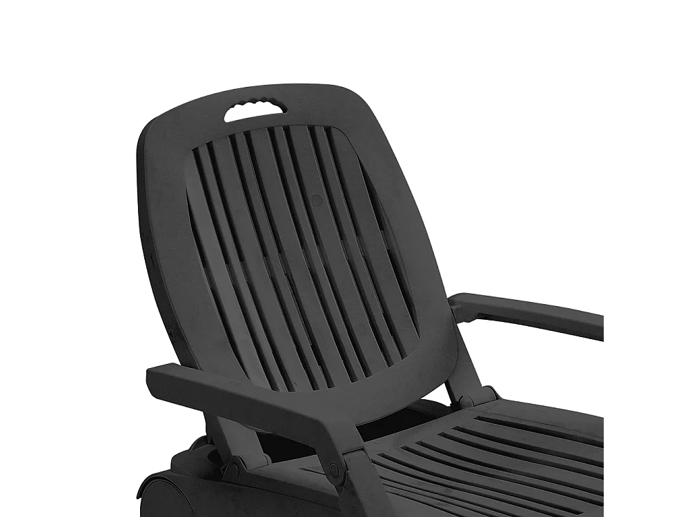 Black Outdoor Plastic Folding Sun Lounger with Wheels