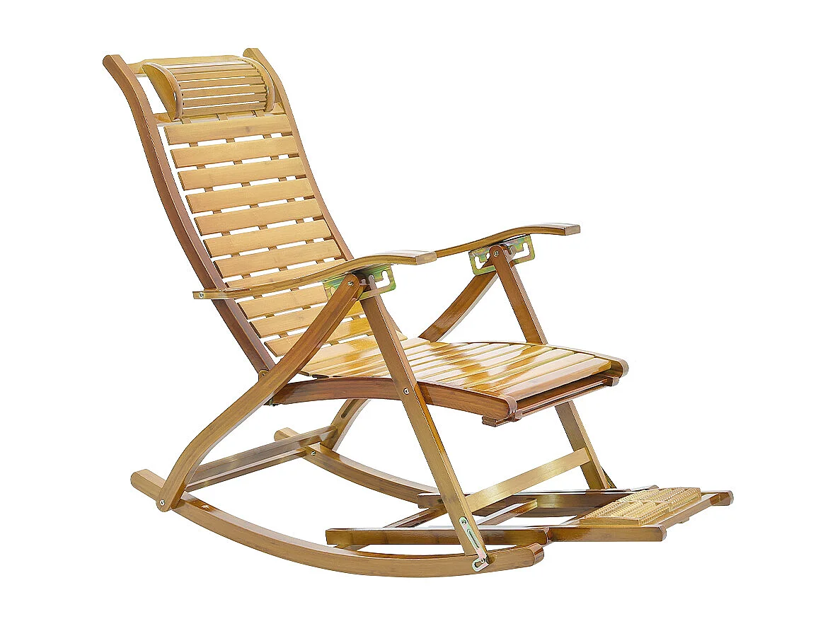 Bamboo Foldable Rocking Chair with Massage Footrest - Natural