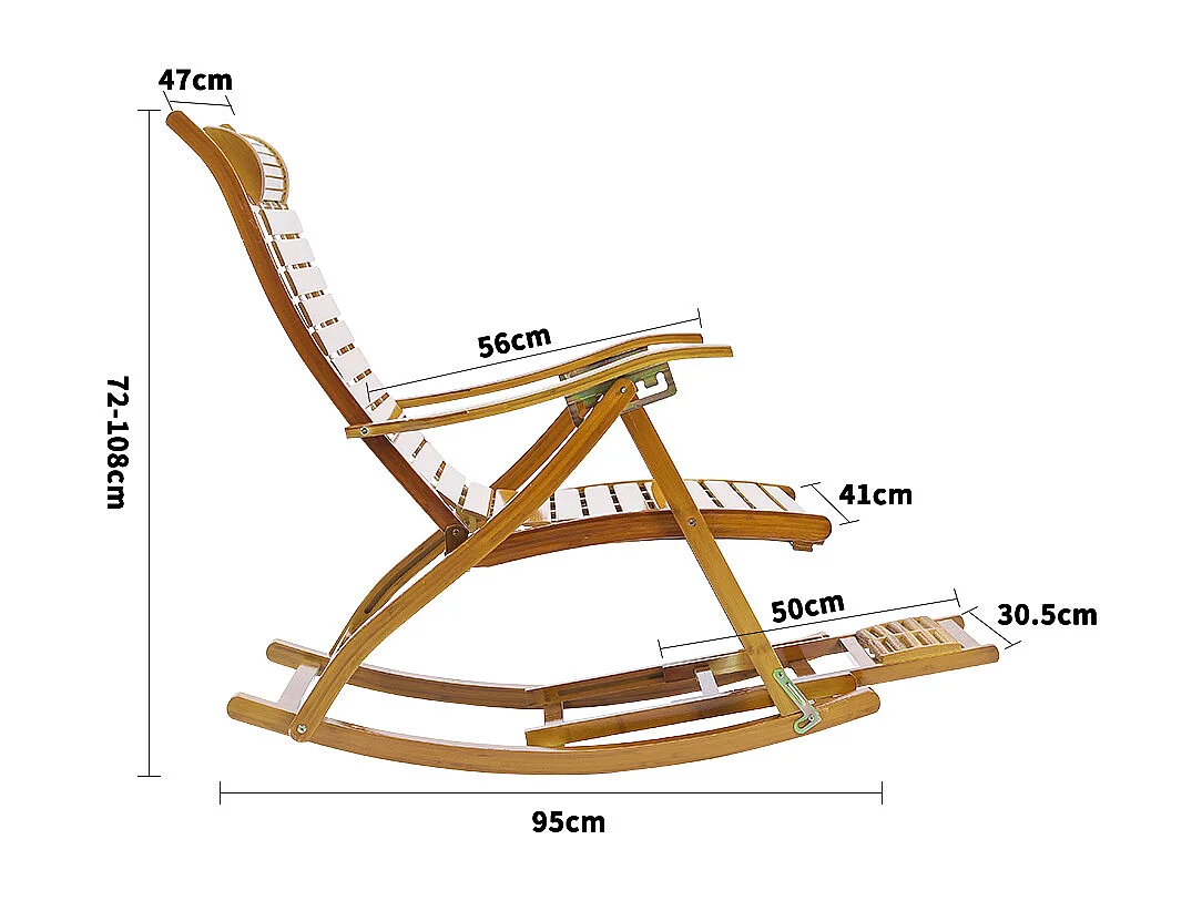 Bamboo Foldable Rocking Chair with Massage Footrest - Natural