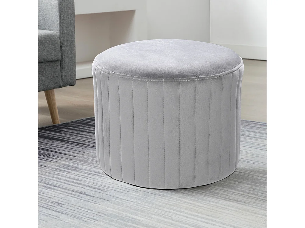 Modern Compact Grey Flannel Round Footstool