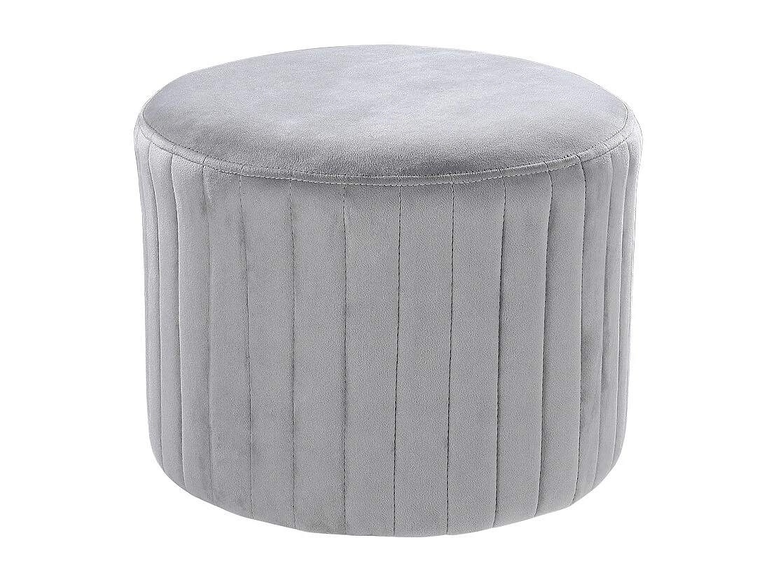 Modern Compact Grey Flannel Round Footstool