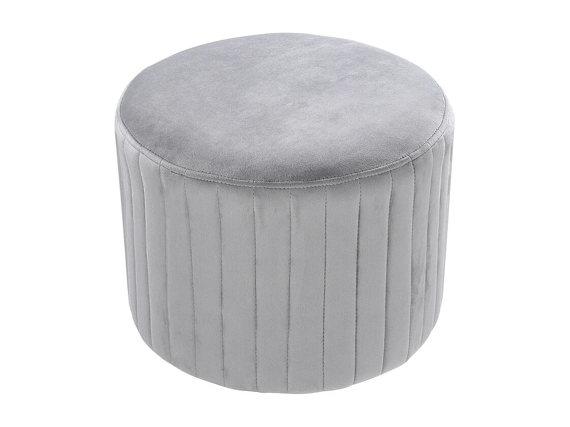 Modern Compact Grey Flannel Round Footstool