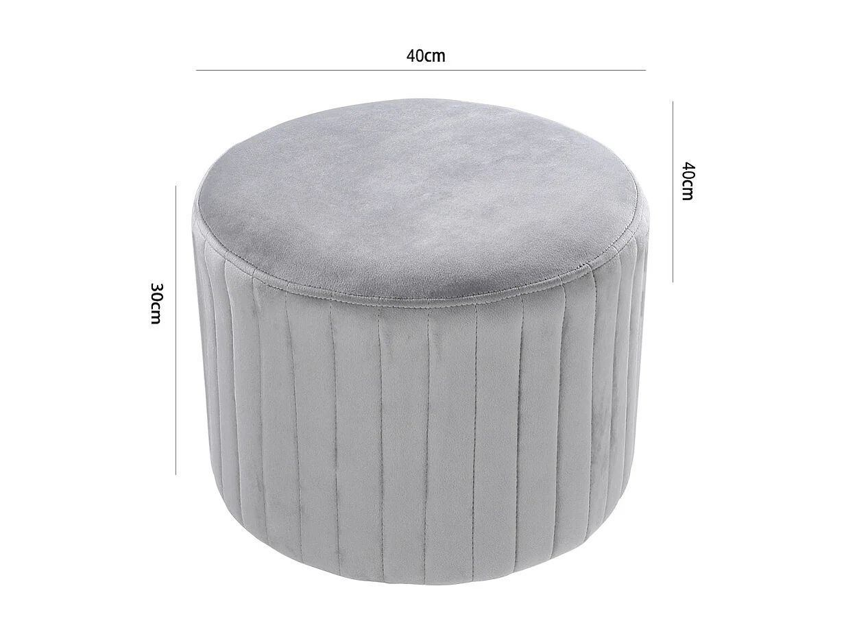 Modern Compact Grey Flannel Round Footstool
