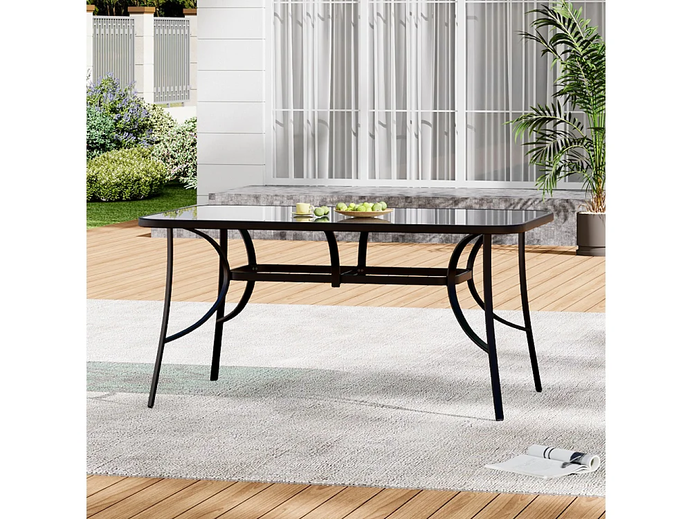 Black Outdoor Tempered Glass Table - 150cm