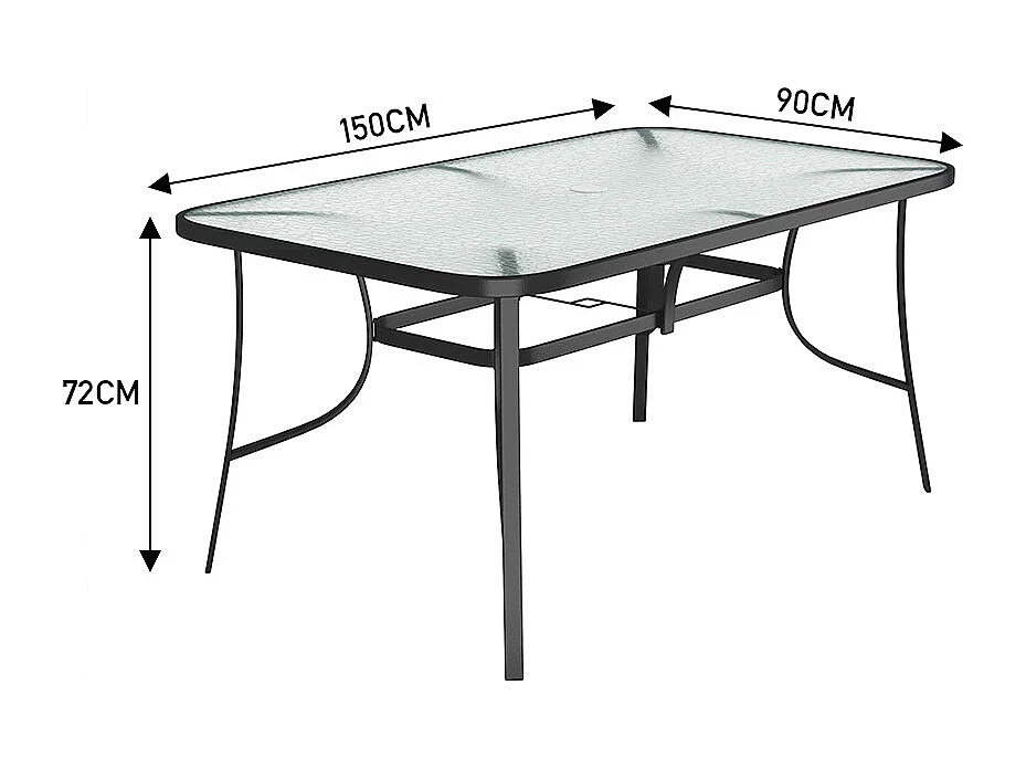 Black Outdoor Tempered Glass Table - 150cm