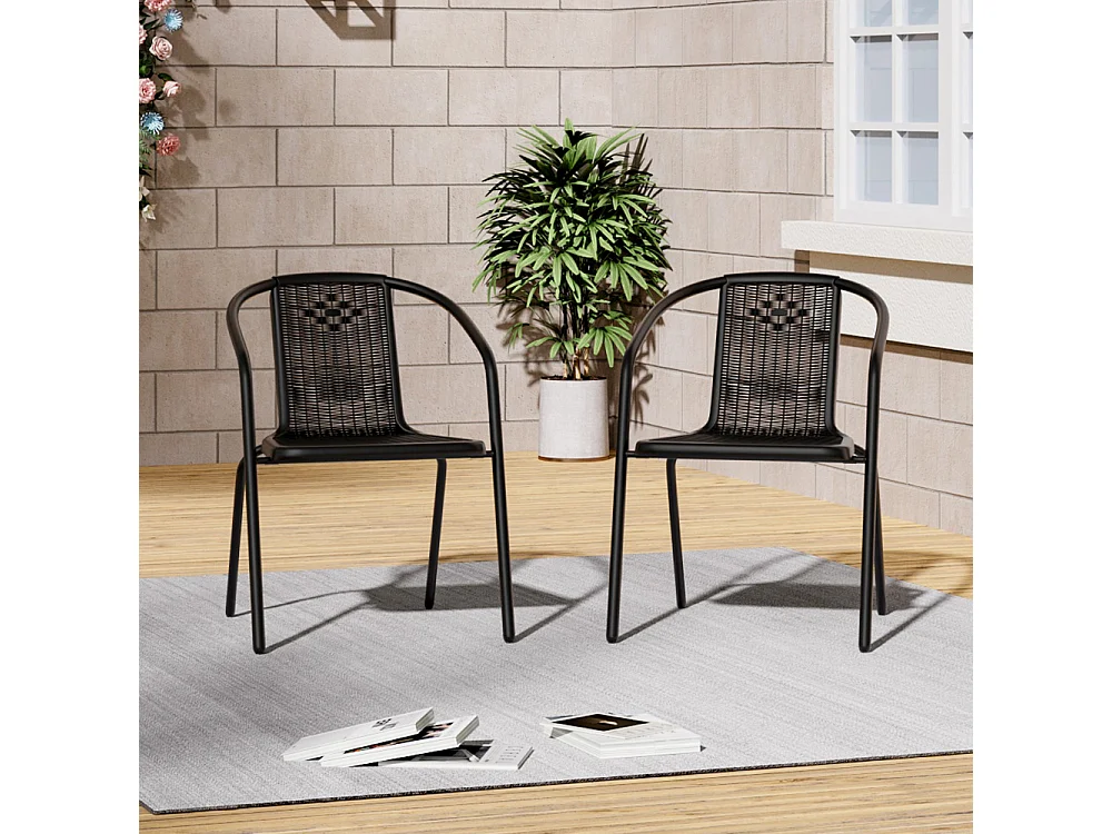 Set of 2 Stackable Outdoor Rattan Chairs