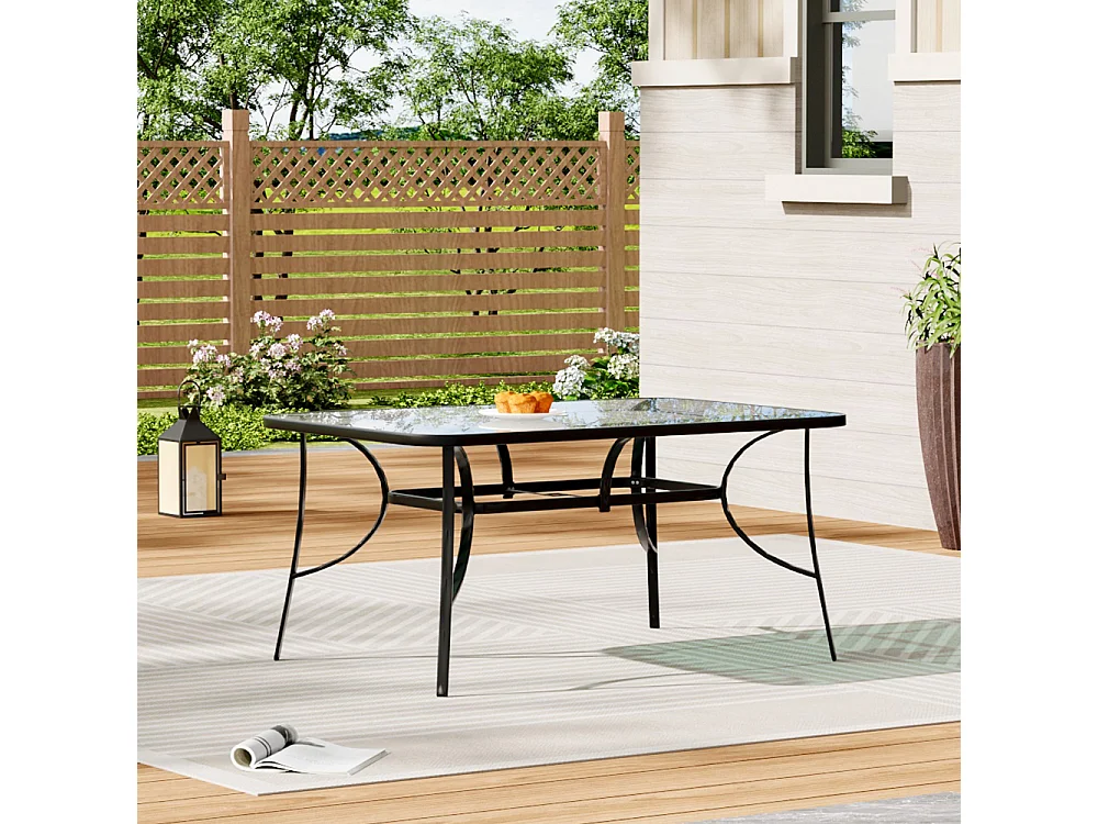 Black Outdoor Tempered Glass Table - 120cm