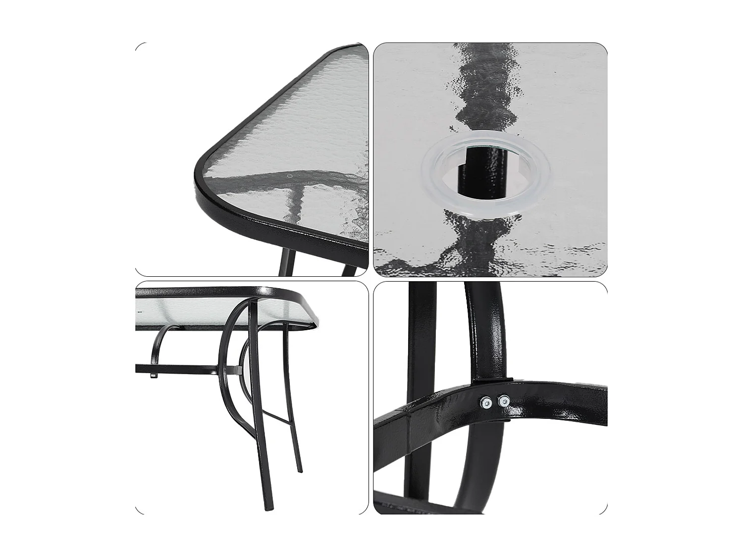 Black Outdoor Tempered Glass Table - 120cm