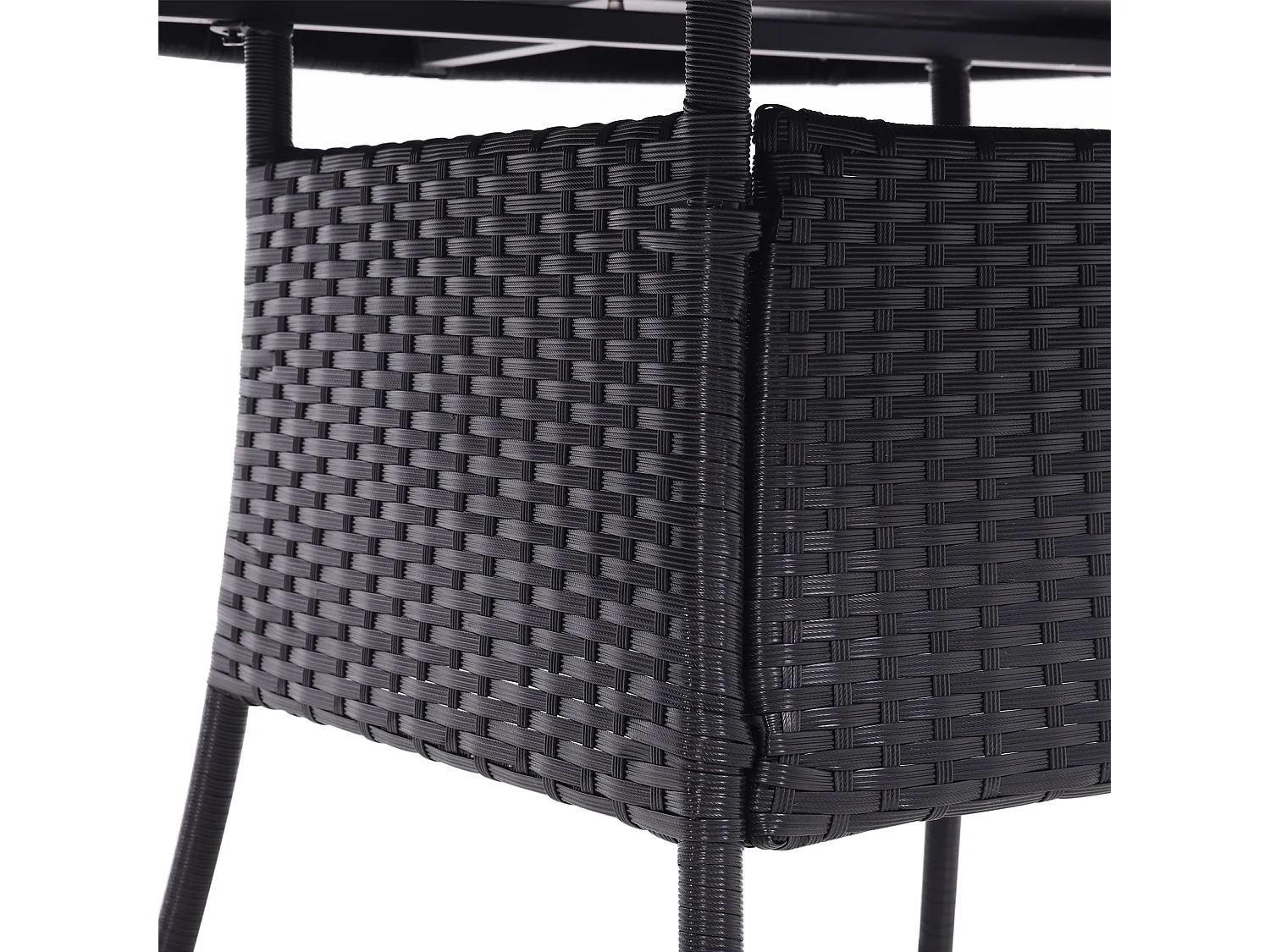 Round Rattan Garden Table with Tempered Glass Top & Parasol Hole - Brown