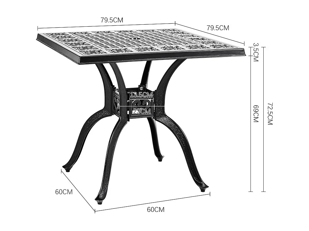 Black Cast Aluminum Square Outdoor Dining Table