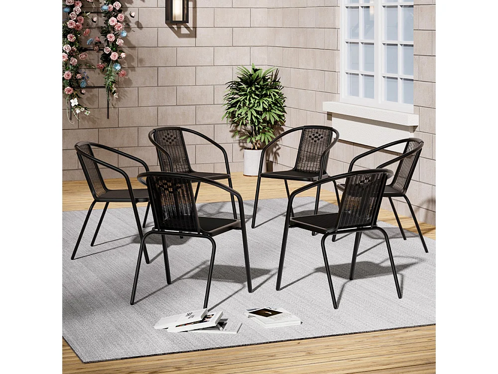 Set of 6 Stackable Outdoor Rattan Chairs