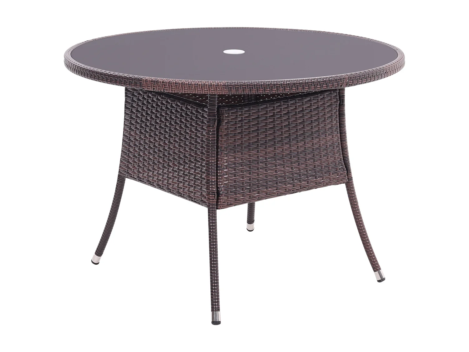 Round Rattan Garden Table with Tempered Glass Top & Parasol Hole - Black