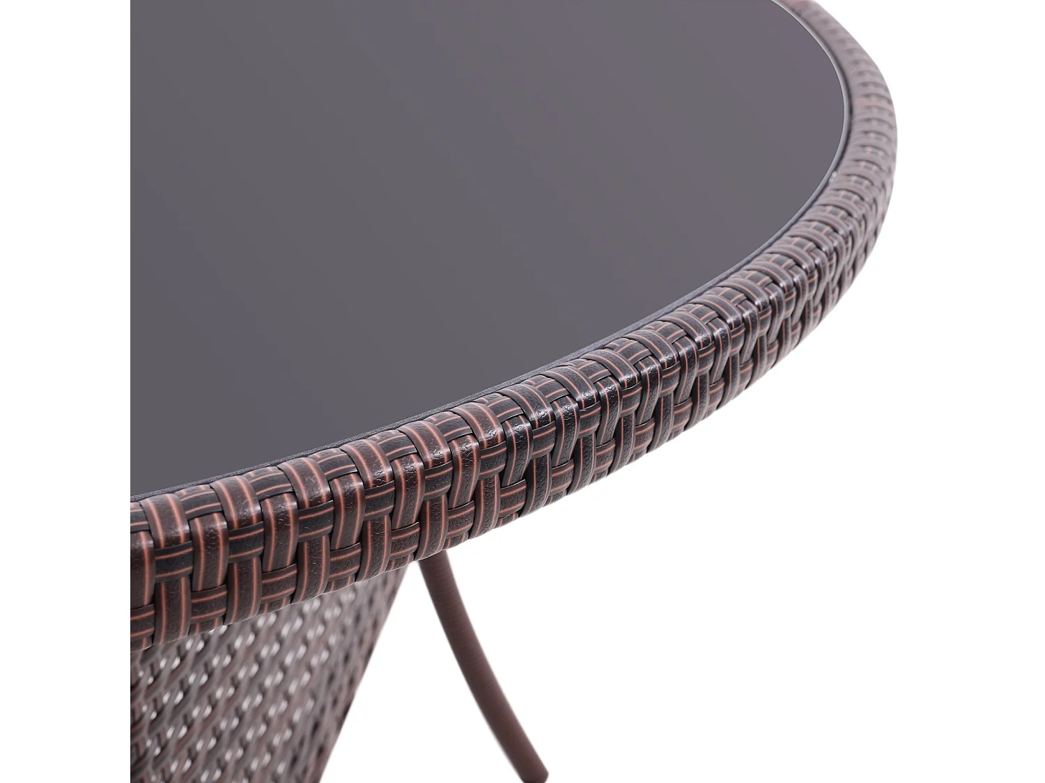 Round Rattan Garden Table with Tempered Glass Top & Parasol Hole - Black