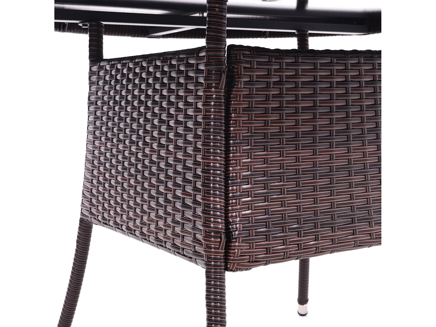 Round Rattan Garden Table with Tempered Glass Top & Parasol Hole - Black
