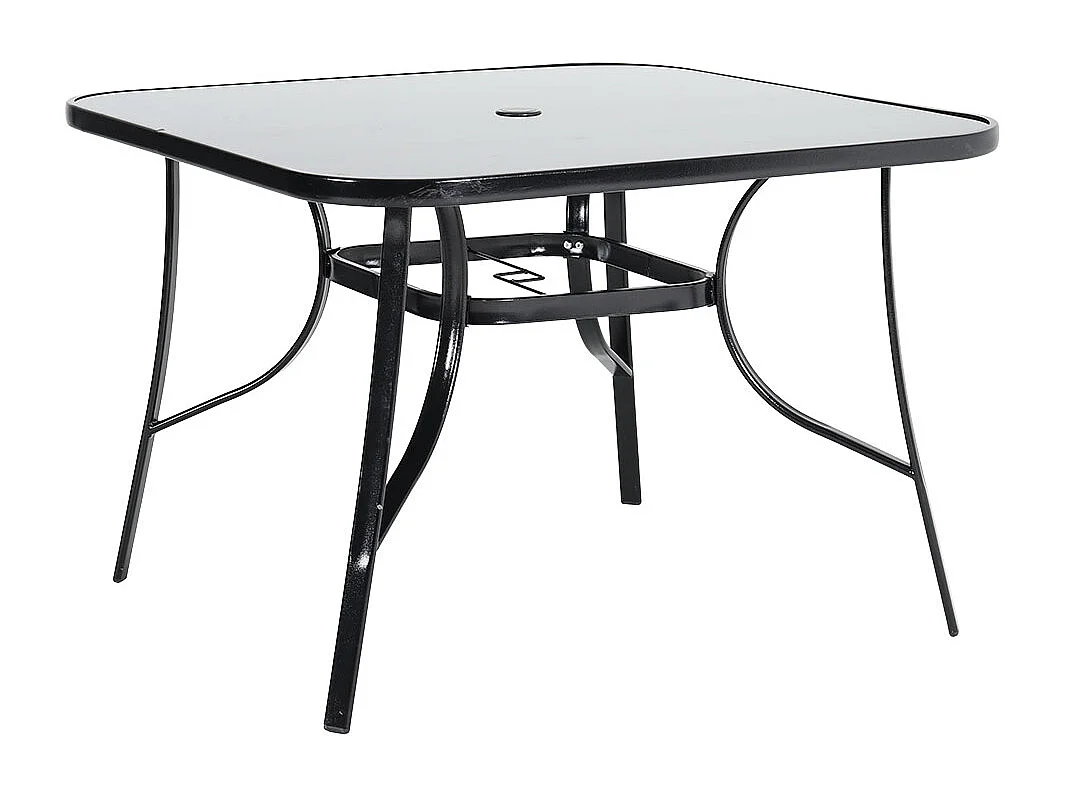 105cm Black Tempered Glass Patio Table with Parasol Hole - Square