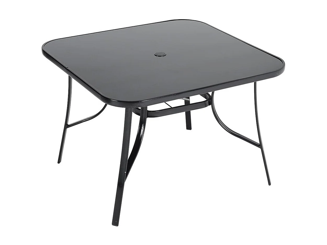 105cm Black Tempered Glass Patio Table with Parasol Hole - Square