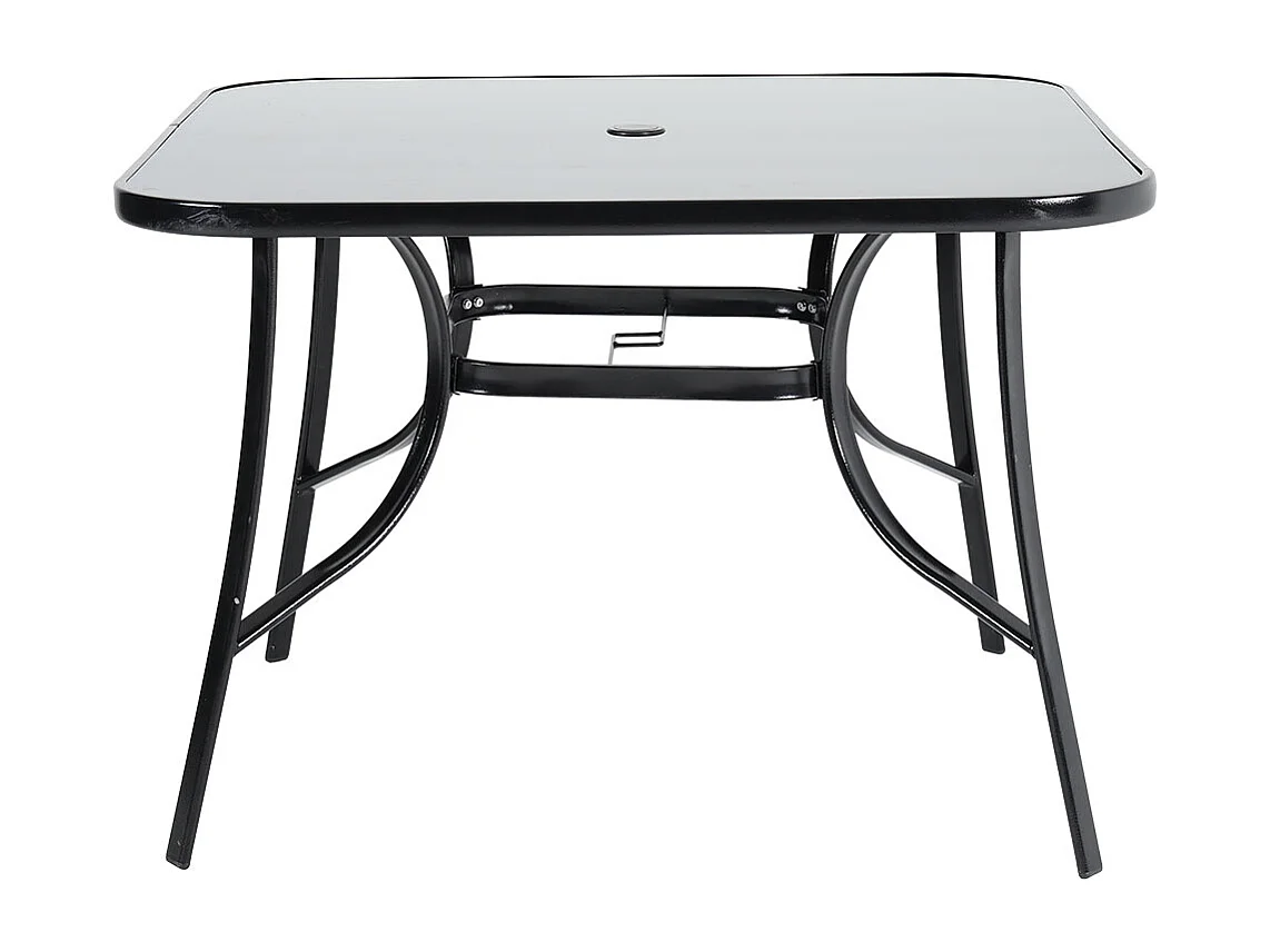 105cm Black Tempered Glass Patio Table with Parasol Hole - Square