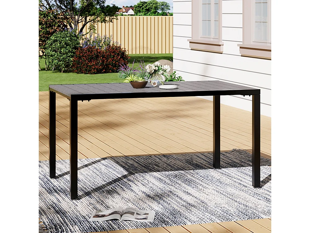 150cm Grey Wood Effect Garden Dining Table with Parasol Hole