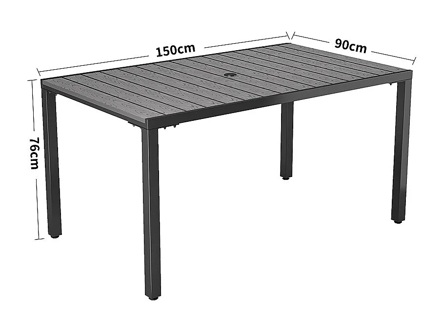 150cm Grey Wood Effect Garden Dining Table with Parasol Hole