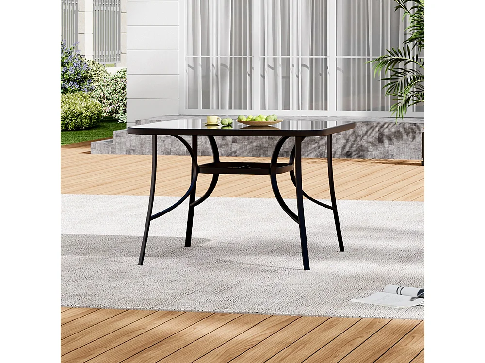 Black Outdoor Ripple Tempered Glass Dining Table with Parasol Hole