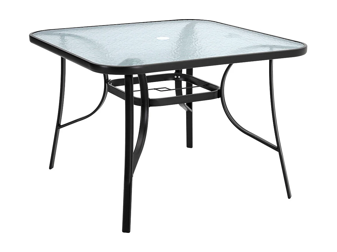 Black Outdoor Ripple Tempered Glass Dining Table with Parasol Hole