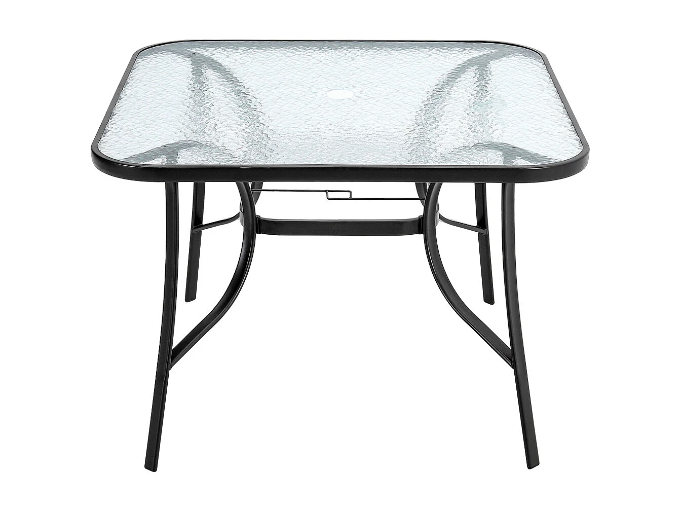 Black Outdoor Ripple Tempered Glass Dining Table with Parasol Hole