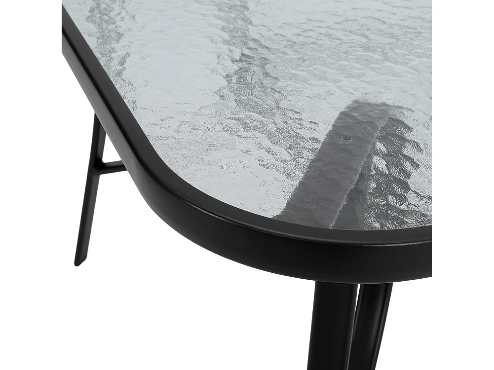Black Outdoor Ripple Tempered Glass Dining Table with Parasol Hole