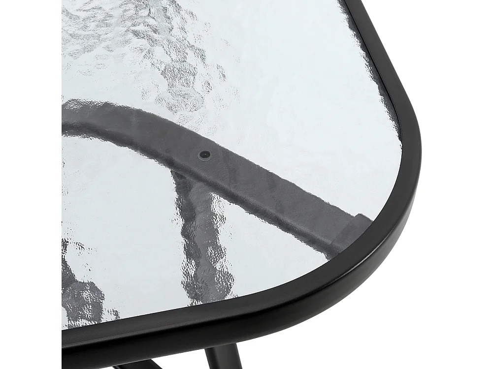Black Outdoor Ripple Tempered Glass Dining Table with Parasol Hole