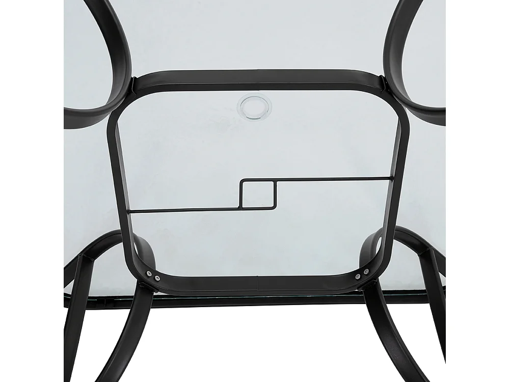 Black Outdoor Ripple Tempered Glass Dining Table with Parasol Hole
