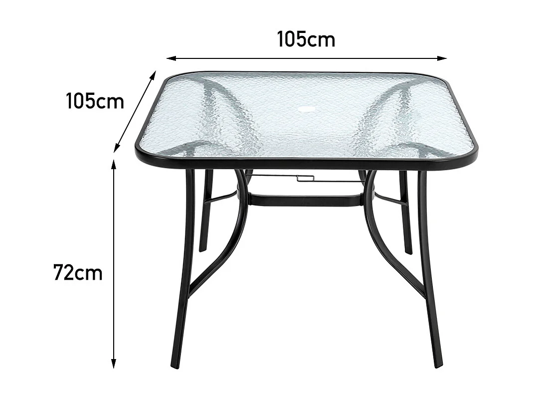 Black Outdoor Ripple Tempered Glass Dining Table with Parasol Hole