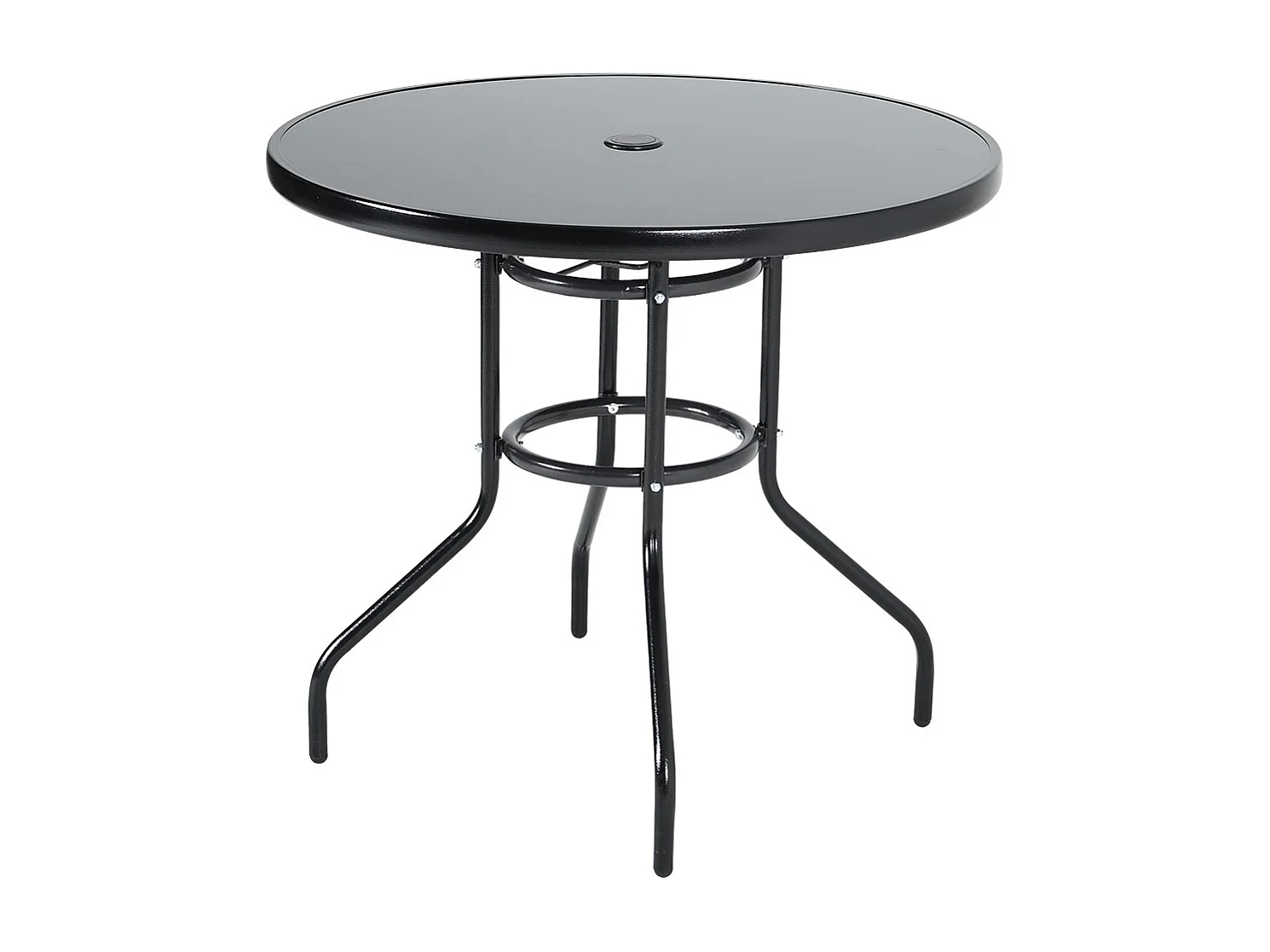 80cm Black Tempered Glass Patio Table with Parasol Hole - Round
