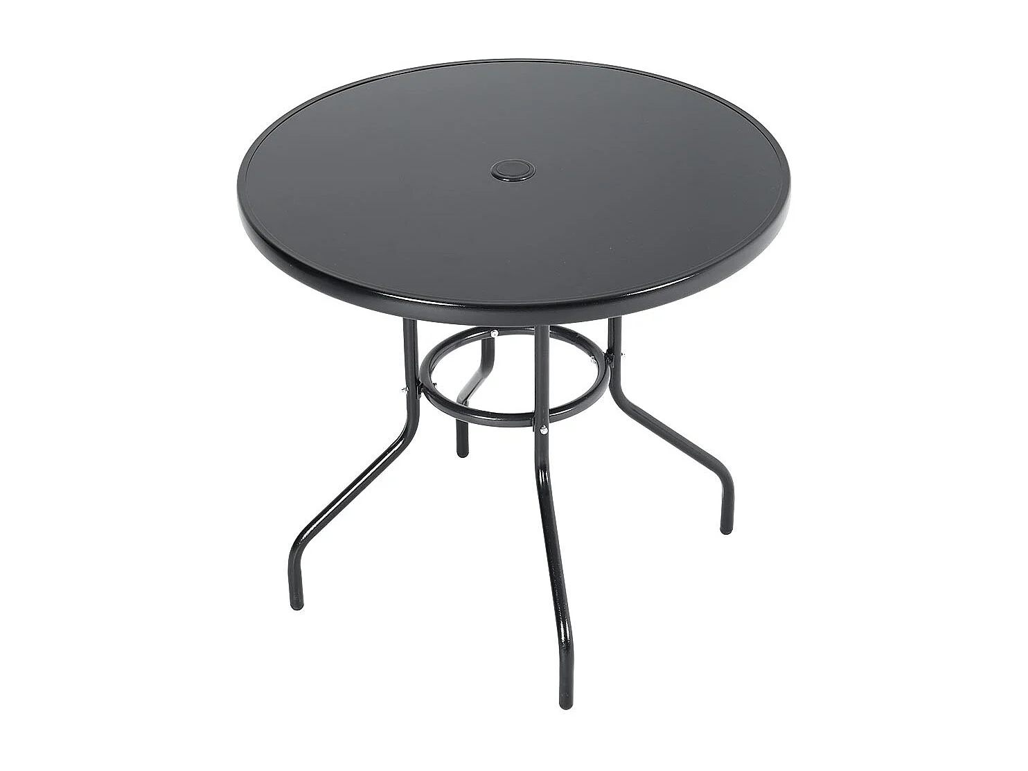 80cm Black Tempered Glass Patio Table with Parasol Hole - Round