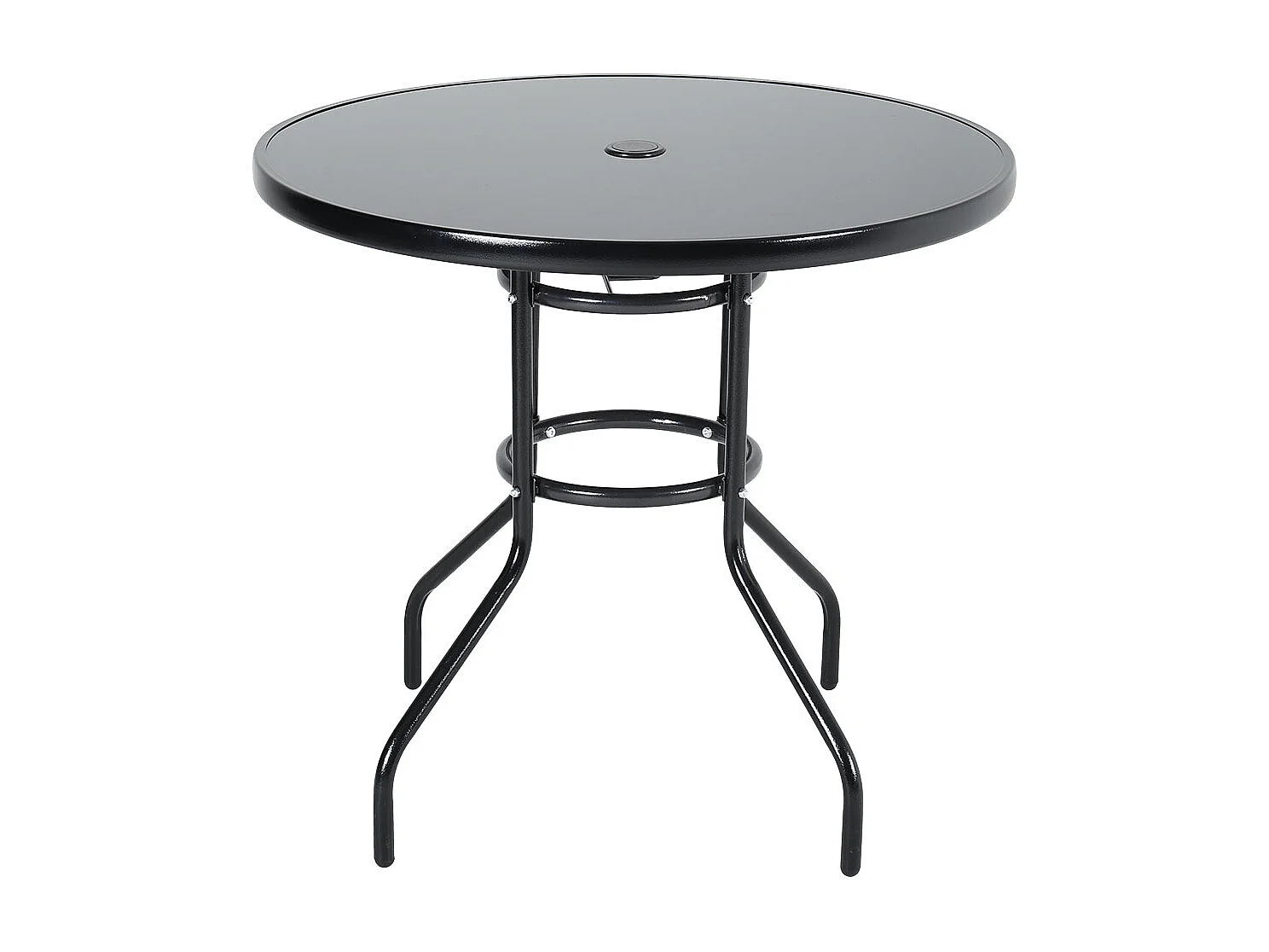80cm Black Tempered Glass Patio Table with Parasol Hole - Round