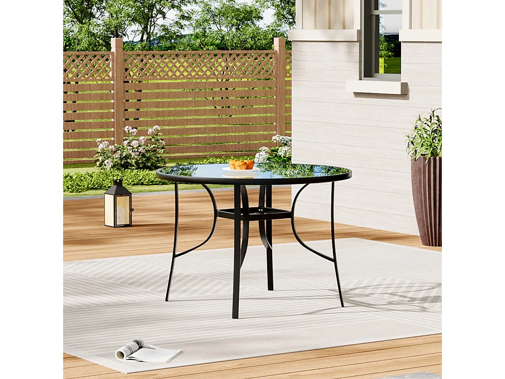 Black Outdoor Tempered Glass Table - 105cm