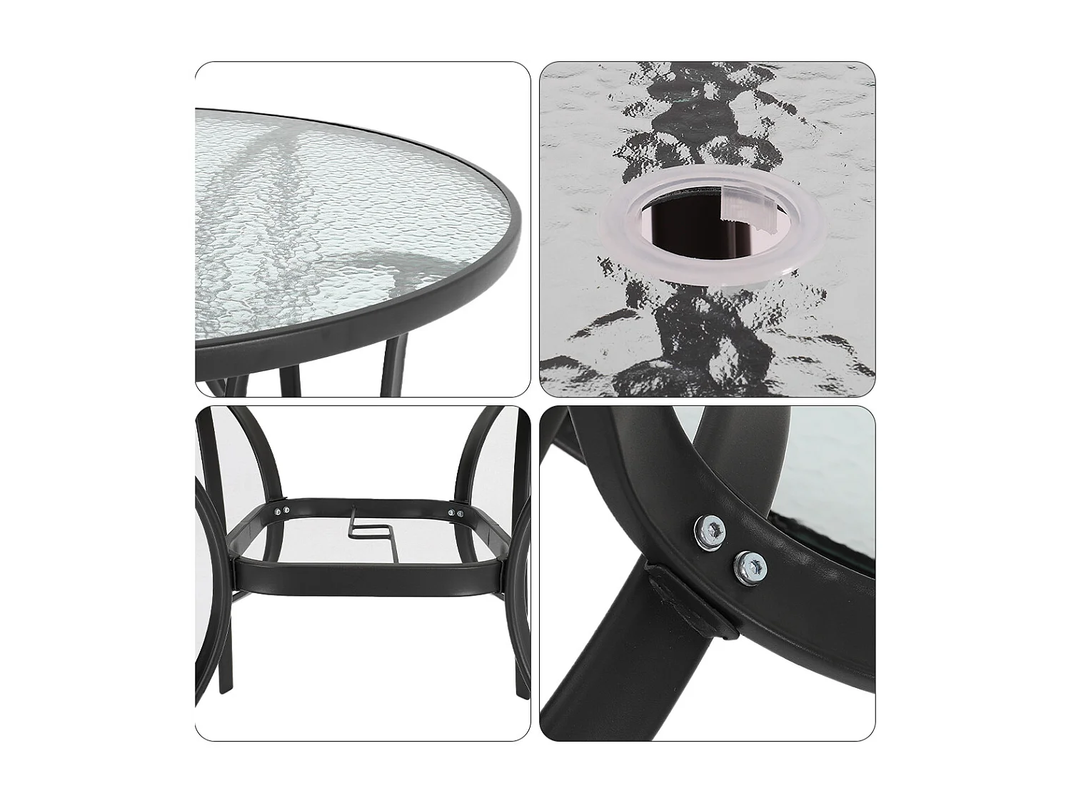 Black Outdoor Tempered Glass Table - 105cm