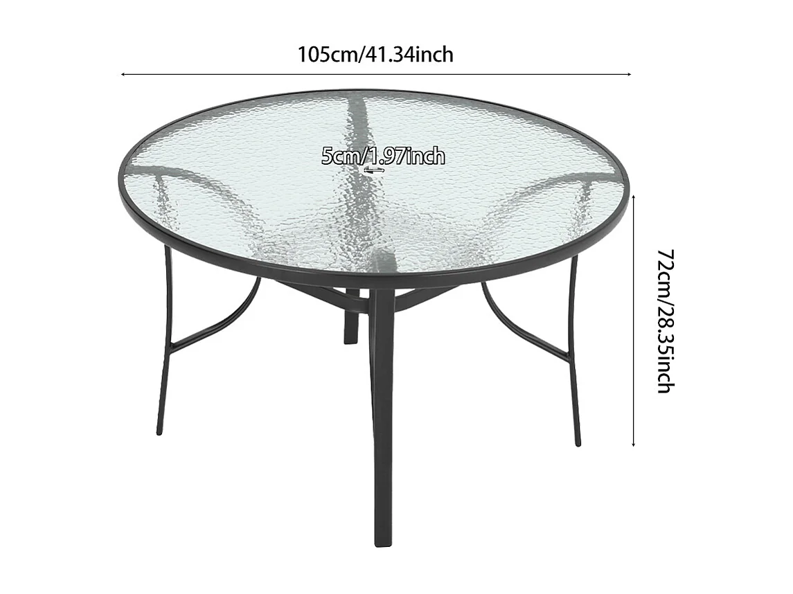 Black Outdoor Tempered Glass Table - 105cm