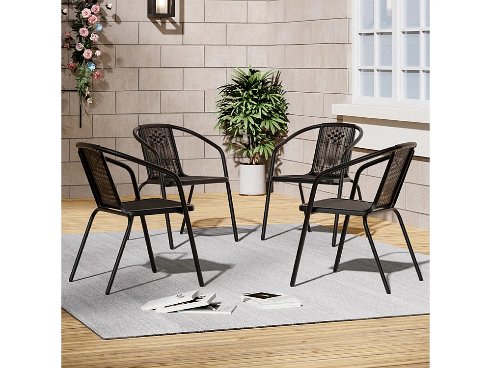 Set of 4 Stackable Outdoor Rattan Chairs
