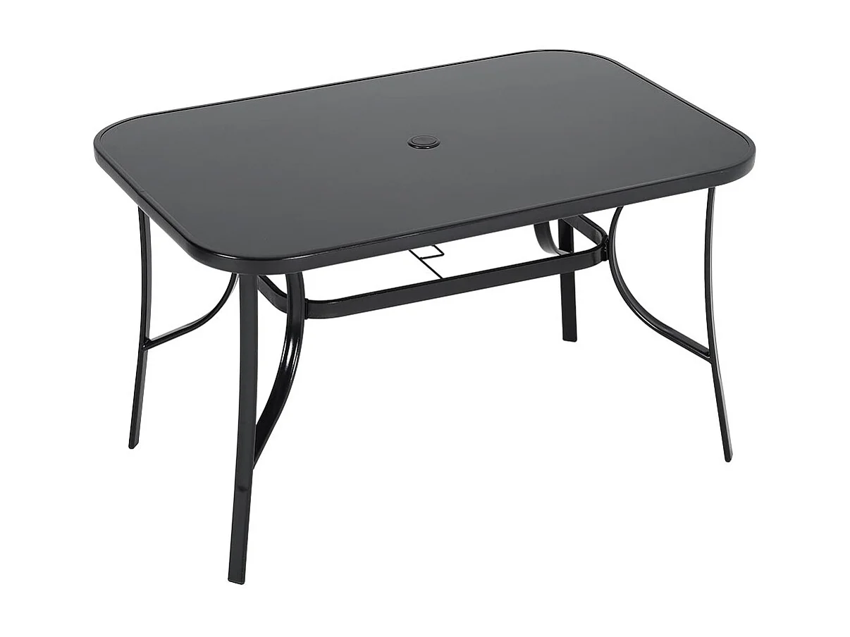 Black Glass Rectangular Patio Table with Parasol Hole - 120 x 80cm