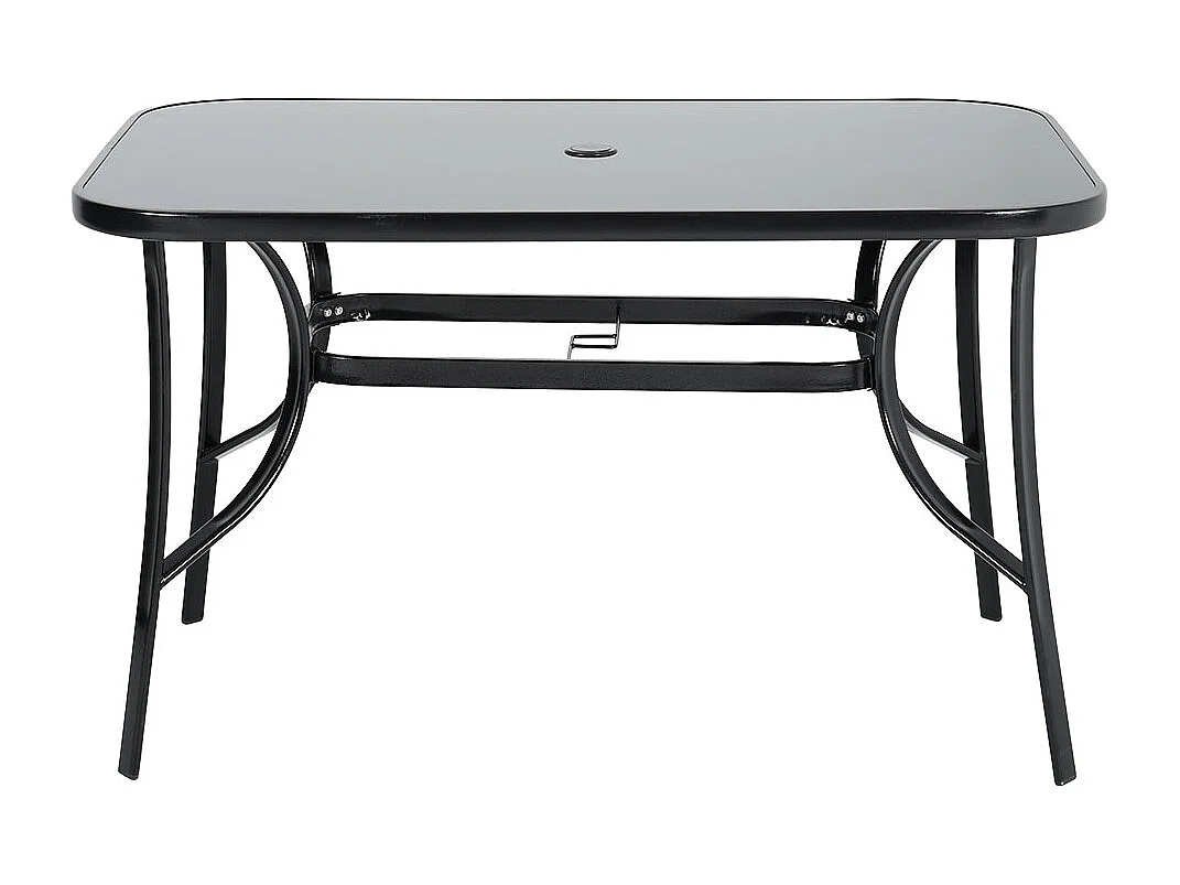 Black Glass Rectangular Patio Table with Parasol Hole - 120 x 80cm