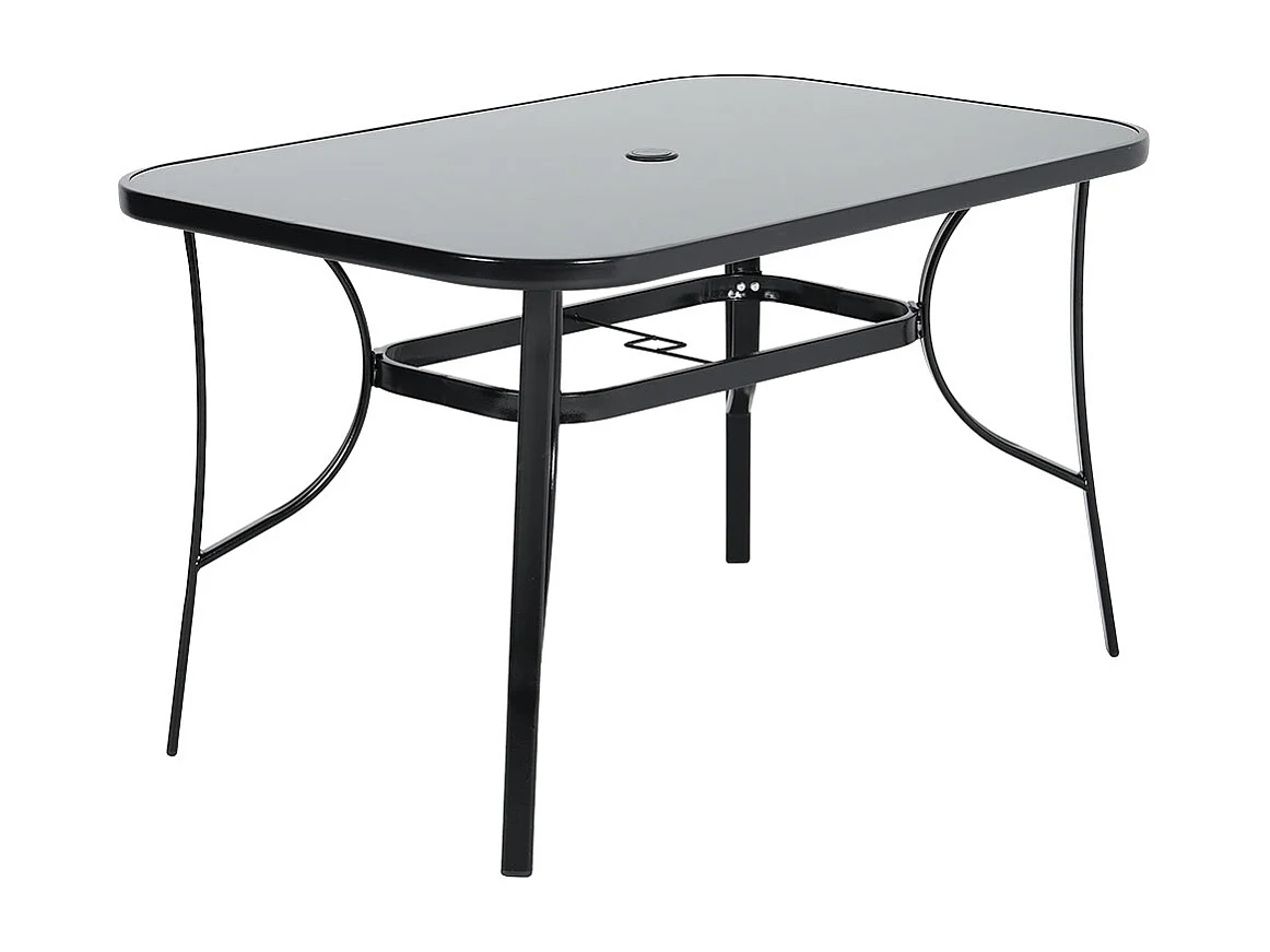 Black Glass Rectangular Patio Table with Parasol Hole - 120 x 80cm