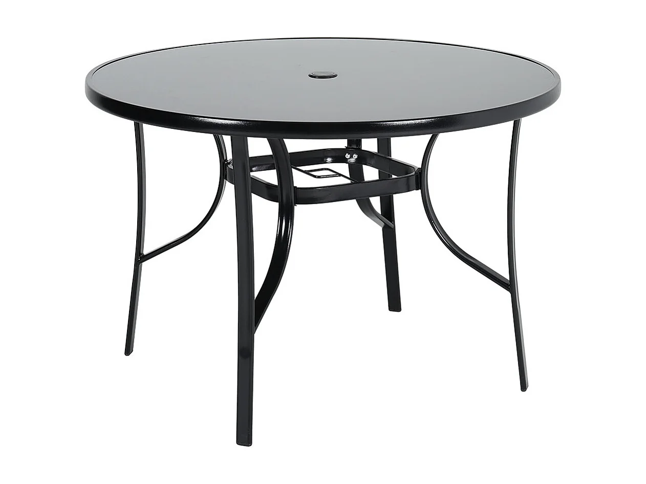105cm Black Tempered Glass Patio Table with Parasol Hole - Round