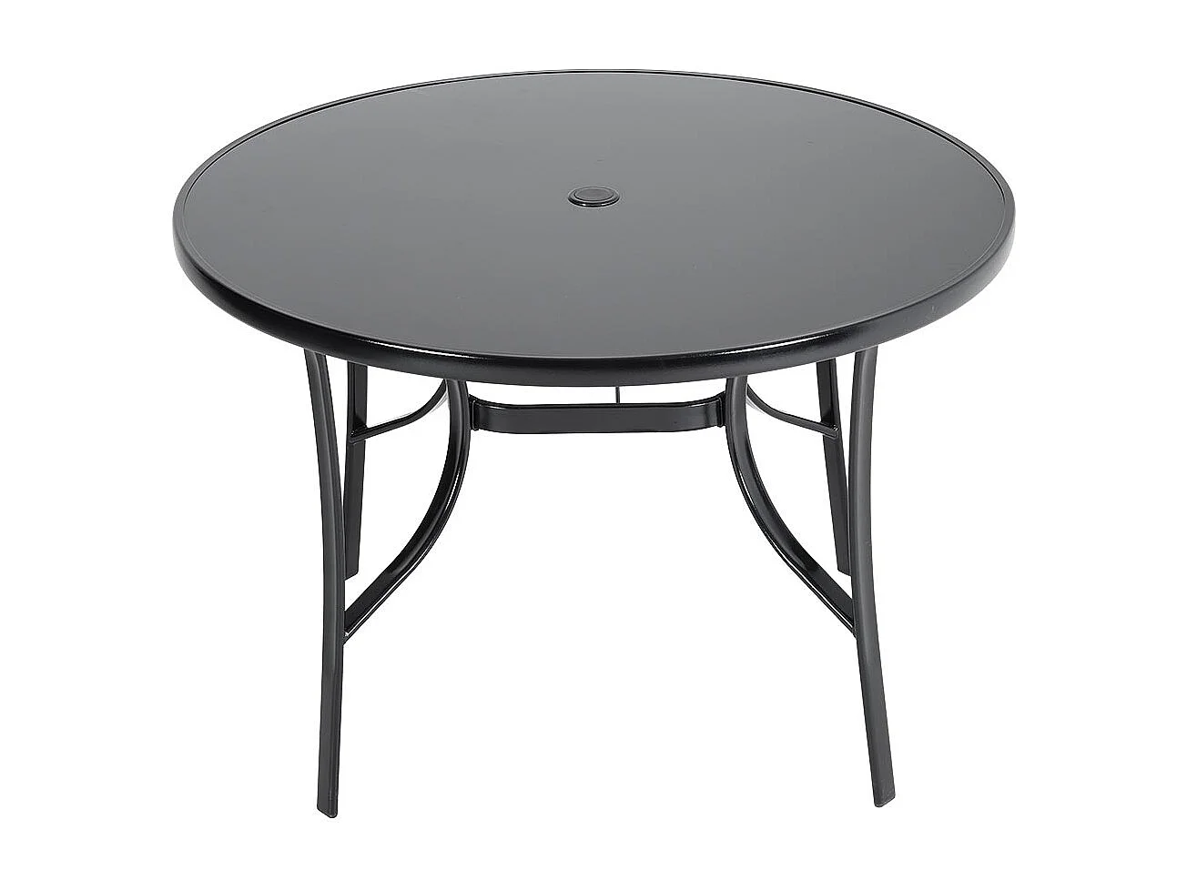 105cm Black Tempered Glass Patio Table with Parasol Hole - Round